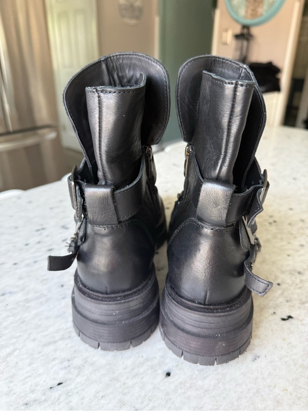 Steve Madden “Sloan” Chunky Black Leather Chain Strap Ankle Boots - Picture 6 of 8